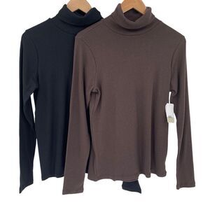 BP 2 Piece Bundle Ribbed Long Sleeve Turtleneck‎ Black Brown Java Juniors XL